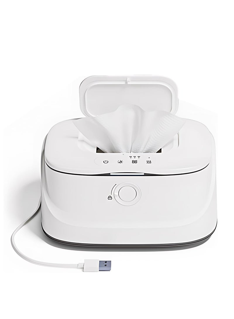 مُدفئة حفاضات الأطفال، حاوية حفاضات رطبة بسعة كبيرة مع 3 درجات حرارة و 3 درجات إضاءة ليلية، مُدفئة حفاضات رطبة مُدفأة من الأعلى تسخين سريع عبر USB - Image 1